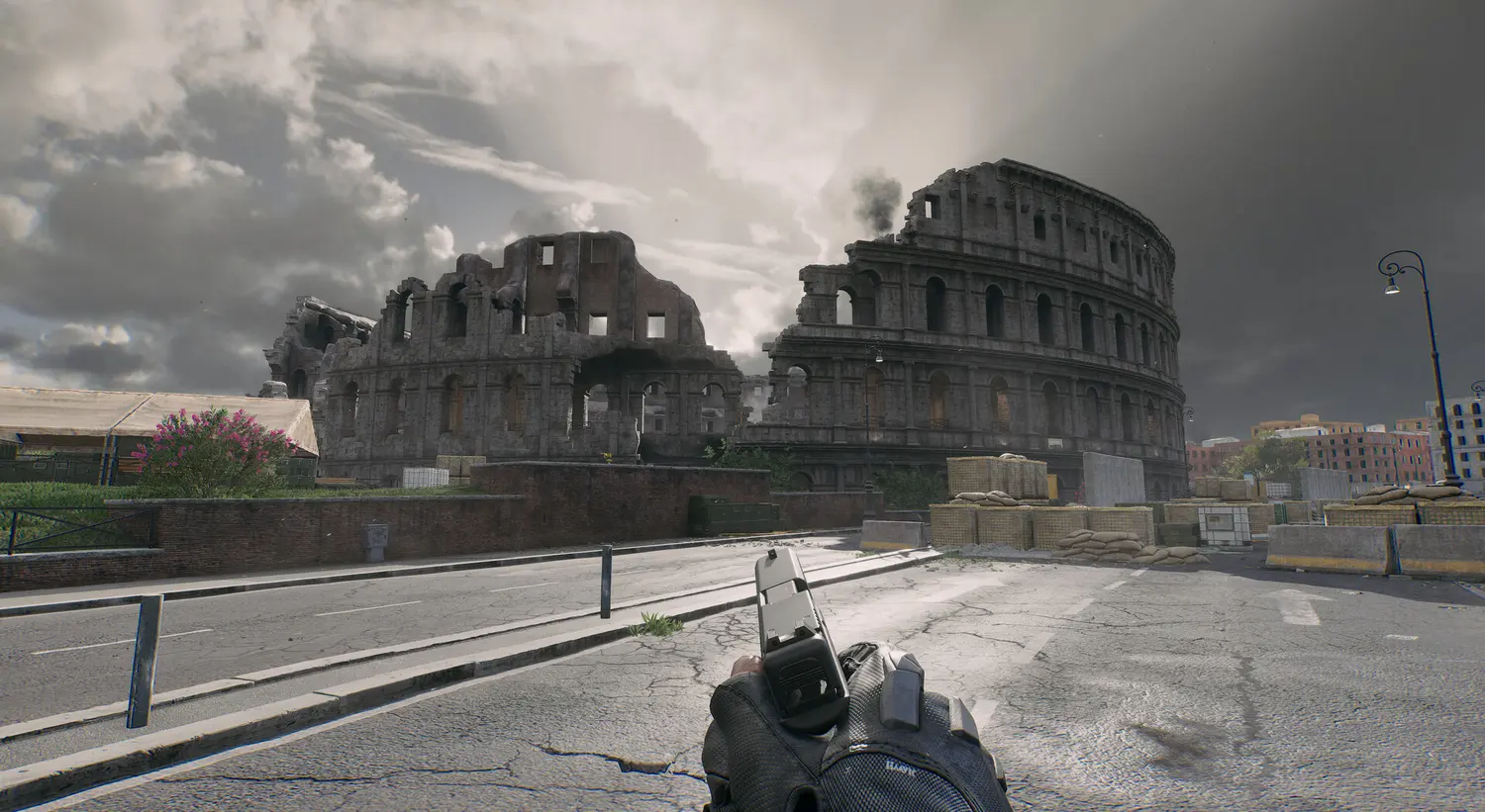 A Delta Force operator overlooking a ruined Colosseum arena map, part of Season 10
